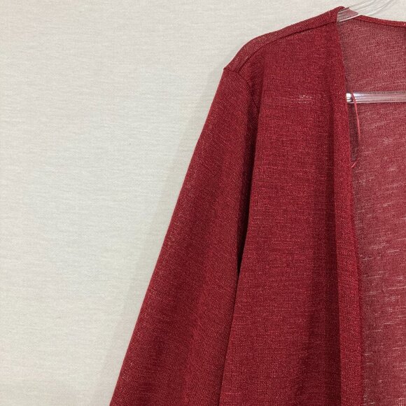 Michael Michael Kors 1X Dark Red Open Front Long Light Cardigan Office Preppy - Picture 3 of 9